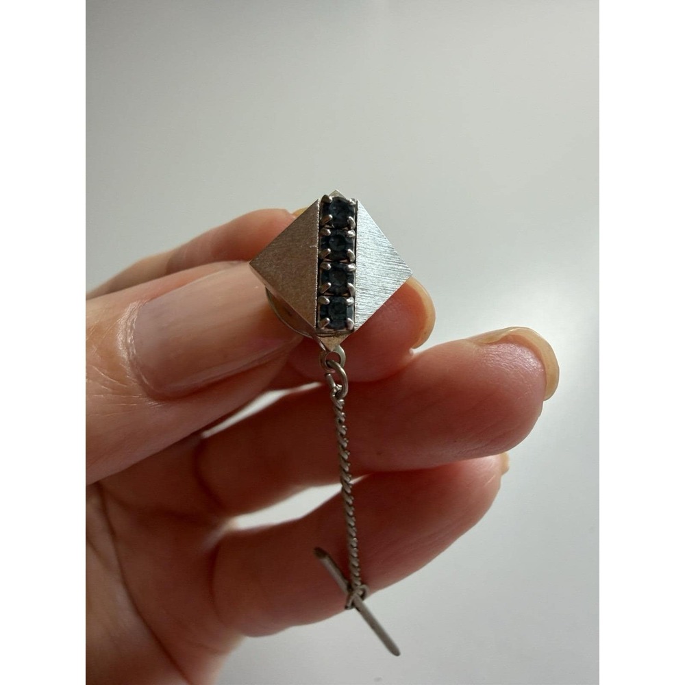 Vintage Men's Tie Pin with Stones, Silver-Tone — Elegant Design